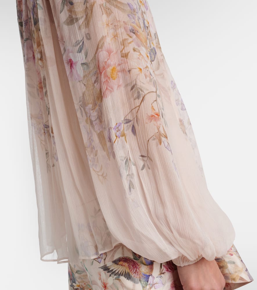 Zimmermann Rebellion Printed Sheer Blouse In Nude