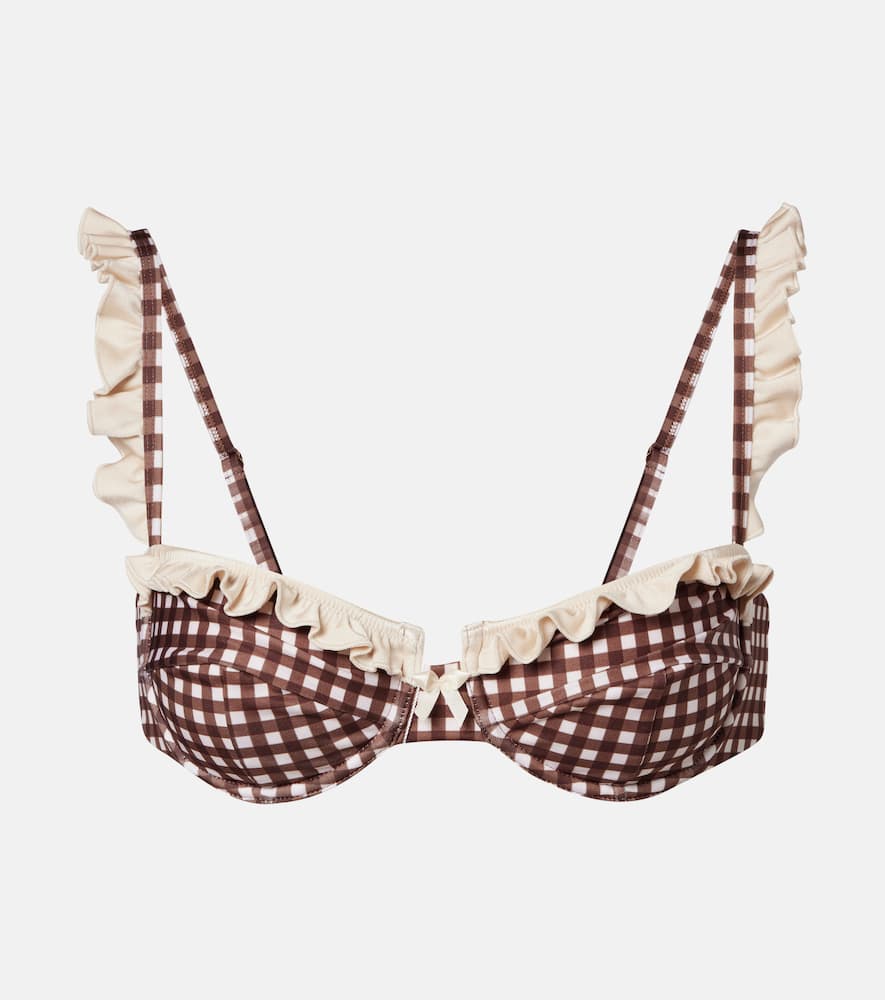 Bananhot Angela Gingham Bikini Top In Brown