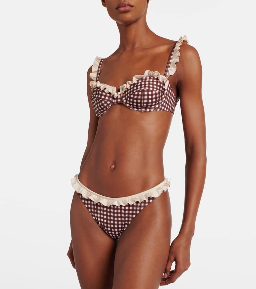 Bananhot Angela Gingham Bikini Top In Brown