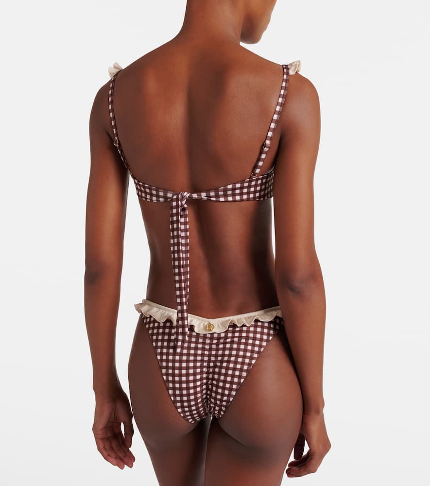 Bananhot Angela Gingham Bikini Top In Brown