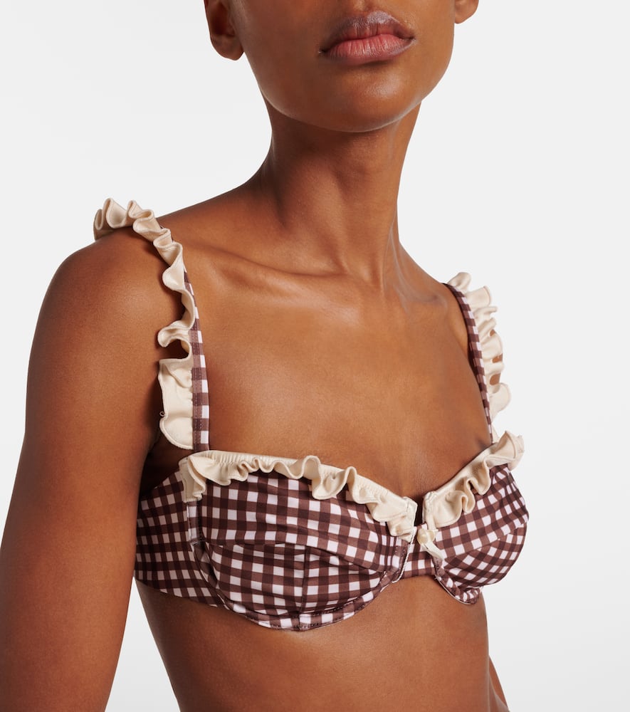 Bananhot Angela Gingham Bikini Top In Brown