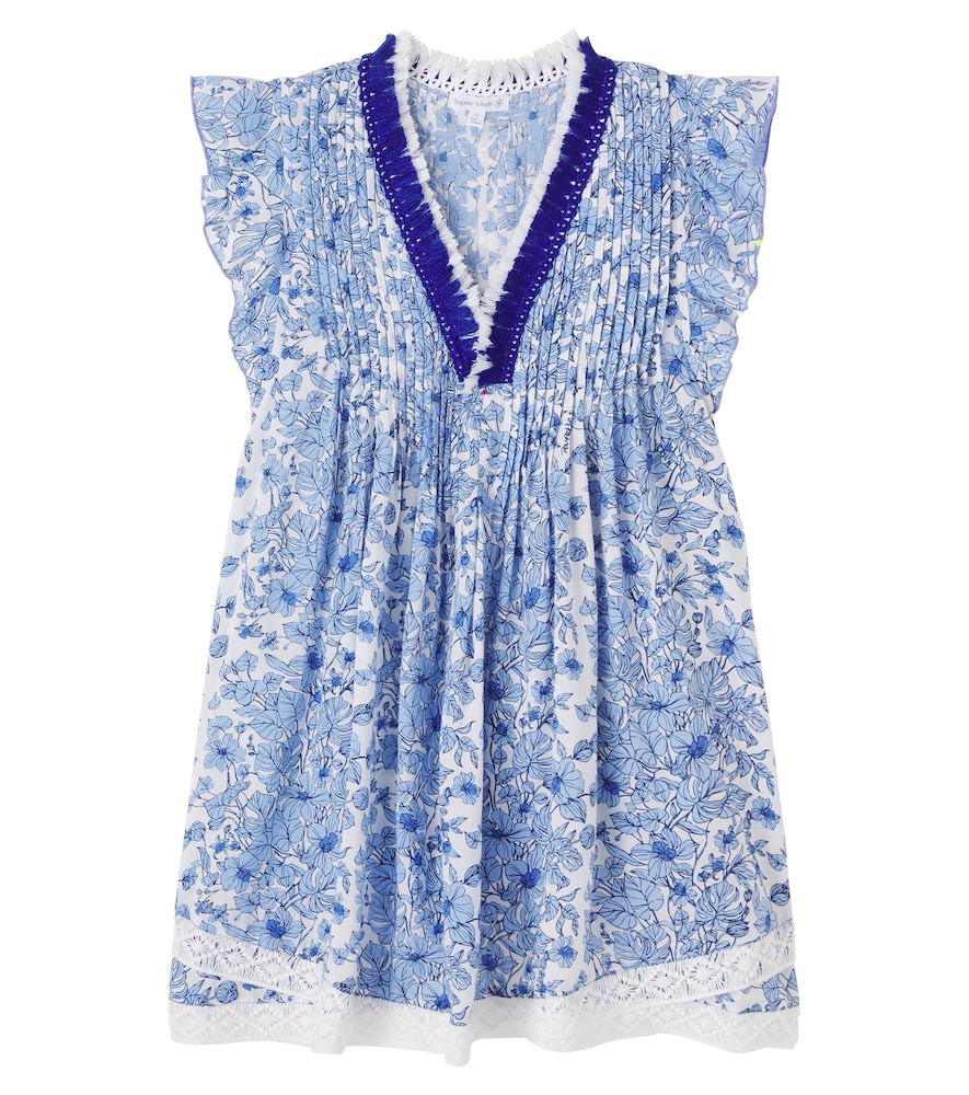Poupette St Barth Kids Blue Sasha Floral Pleated Dress Y Size 2 - Mytheresa