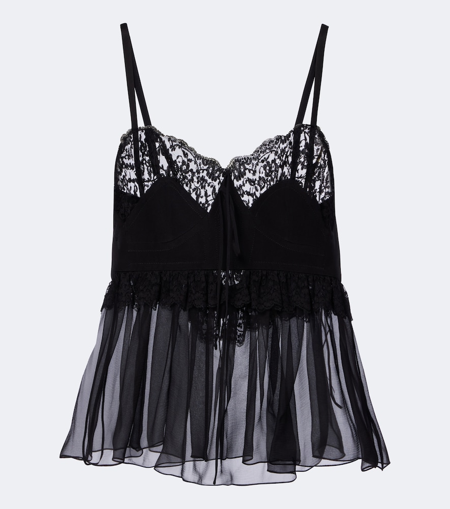 Chloe Women's Black Ruffled Silk Crepe De Chine Top UK Size 6 - Mytheresa