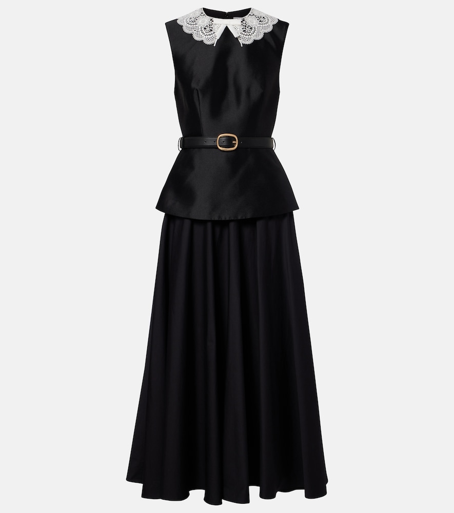 Midikleid aus Taft mit Guipure-Spitze