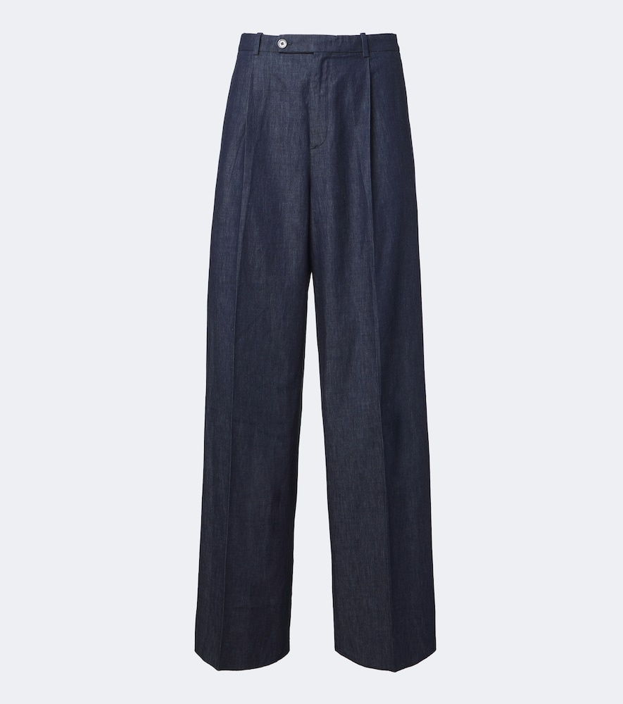 Jil Sander Cotton Chambray Wide-leg Pants In Blue