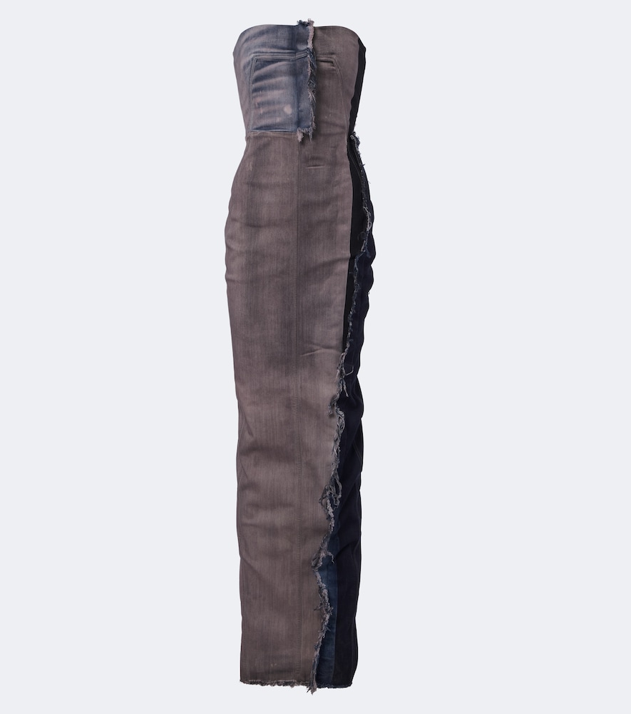 Abito bustier di jeans con spacco