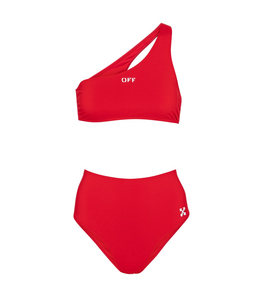 Off-white Logo-print One-shoulder Bikini In Red