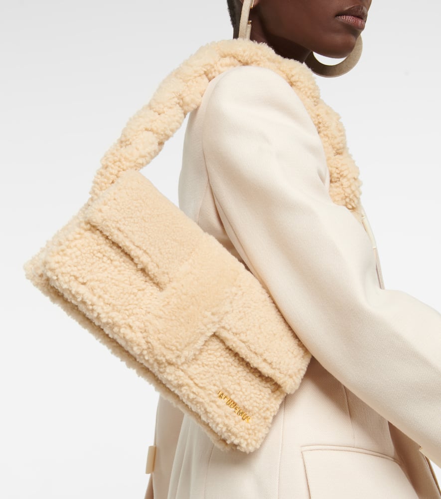 Shop Jacquemus Le Bambidou Shearling Shoulder Bag In Ivory