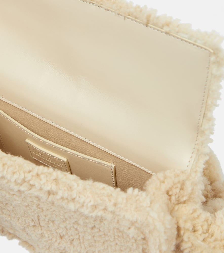 Shop Jacquemus Le Bambidou Shearling Shoulder Bag In Ivory