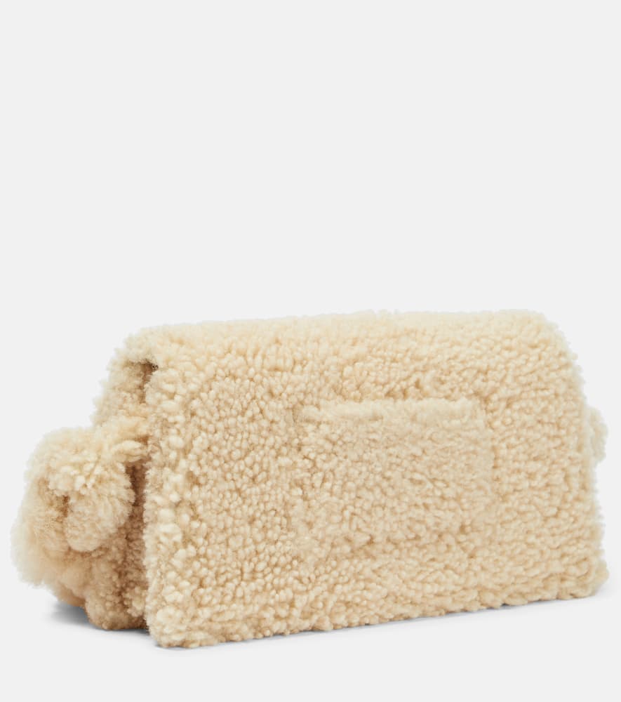 Shop Jacquemus Le Bambidou Shearling Shoulder Bag In Ivory