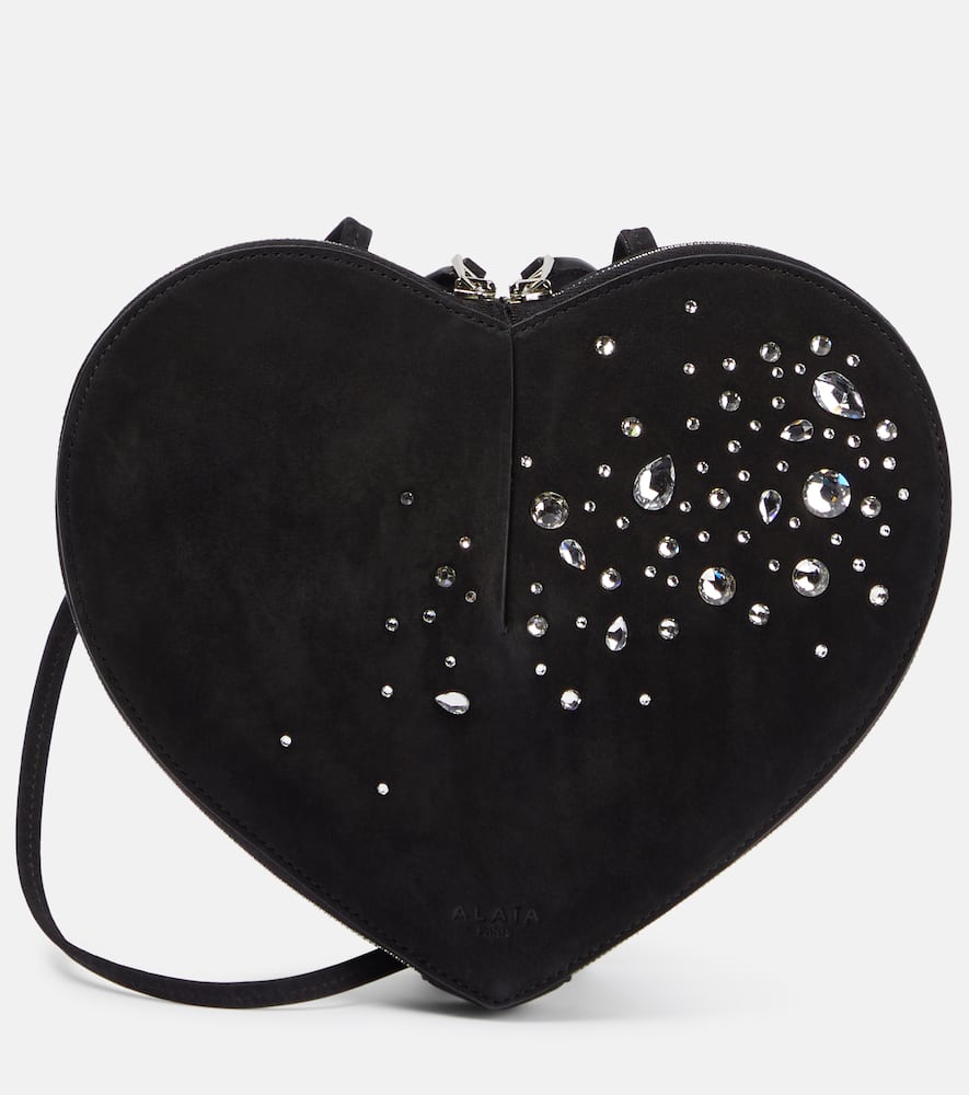 ALAÏA ALAÏA LE CAUR EMBELLISHED SUEDE SHOULDER BAG