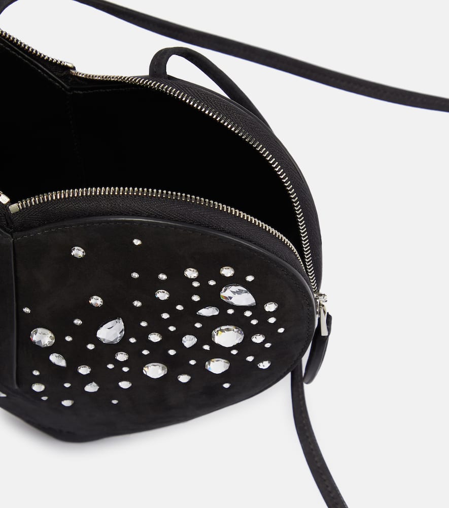 Alaïa Le Caur Embellished Suede Shoulder Bag In Black