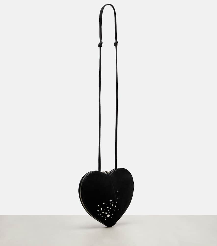 Alaïa Le Caur Embellished Suede Shoulder Bag In Black