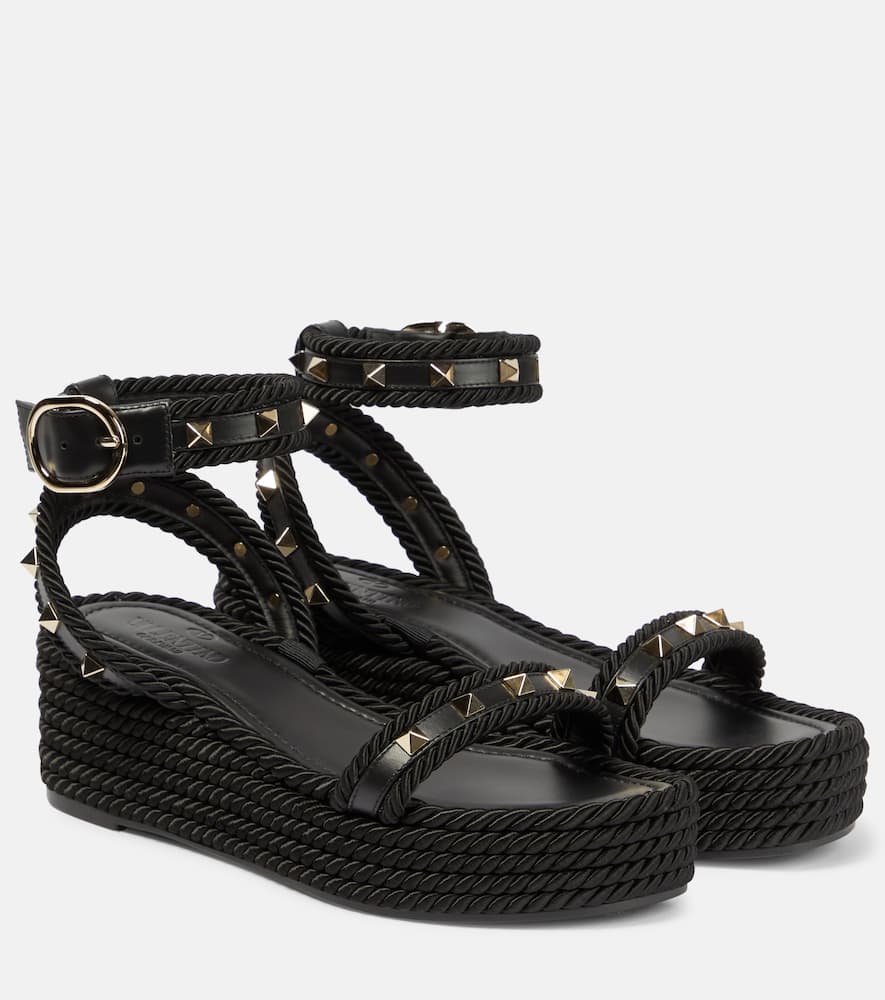 VALENTINO GARAVANI ROCKSTUD LEATHER ESPADRILLE WEDGES
