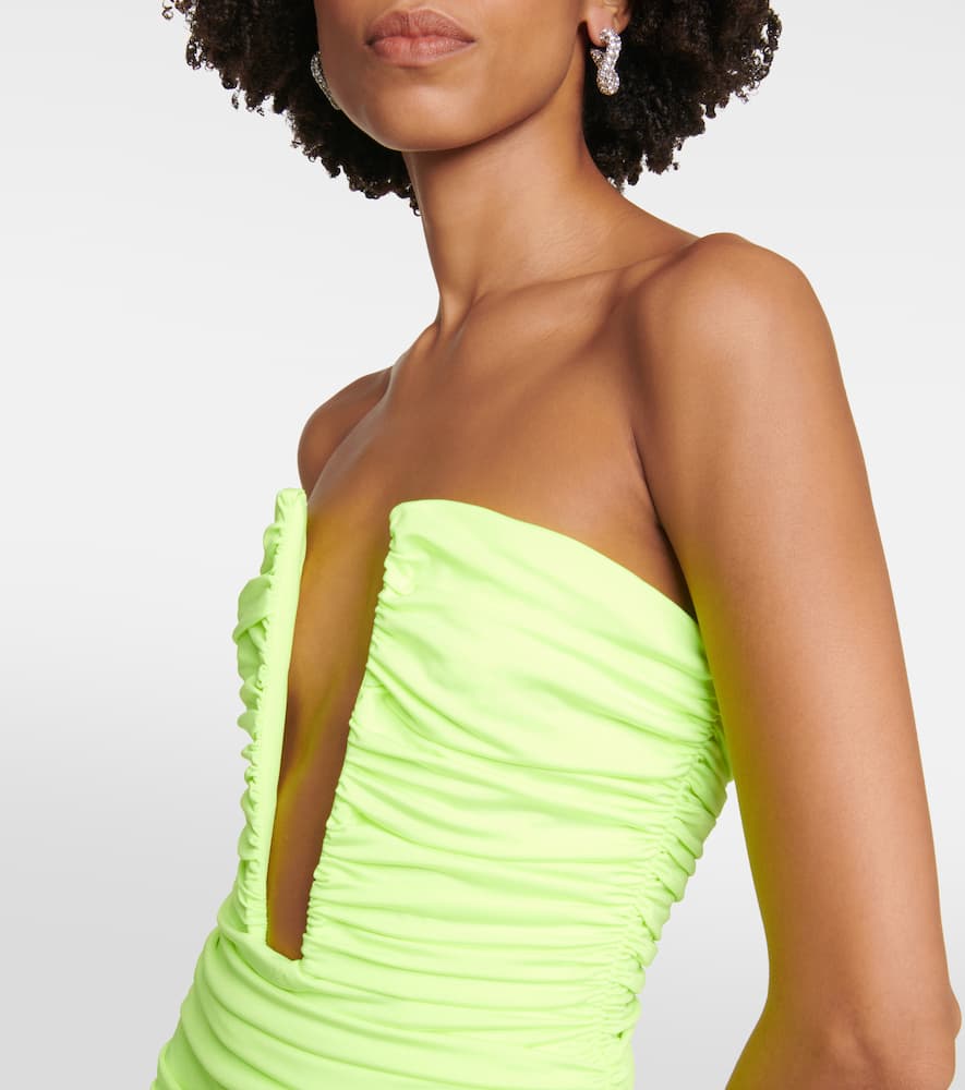 Giuseppe Di Morabito Plunging-neck Ruched Mini Dress In Yellow Fluo