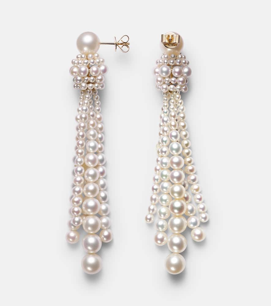 Sophie Bille Brahe Colonna Grande 14kt Gold Earrings With Pearls In Gold