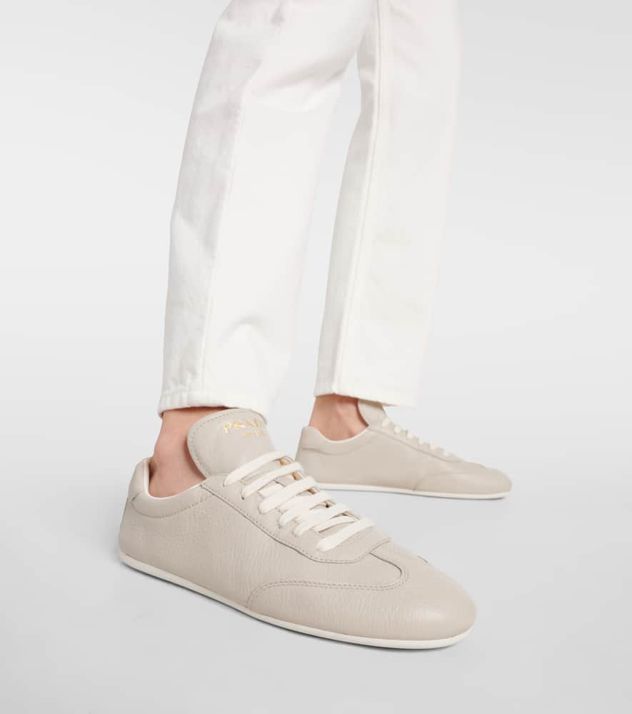 Prada Logo-print Leather Sneakers In Grey