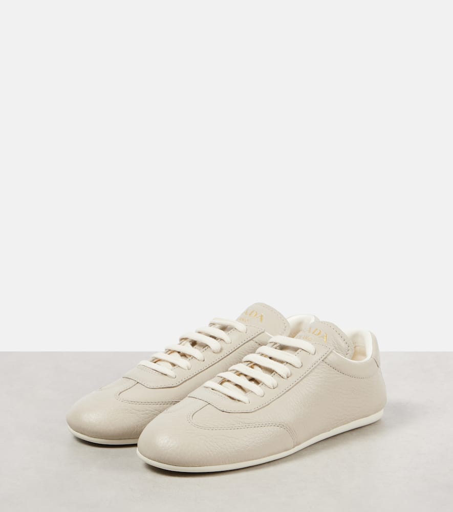 Prada Logo-print Leather Sneakers In Grey