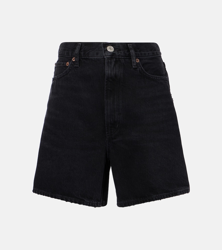 Agolde Stella Distressed Organic Denim Shorts In Black