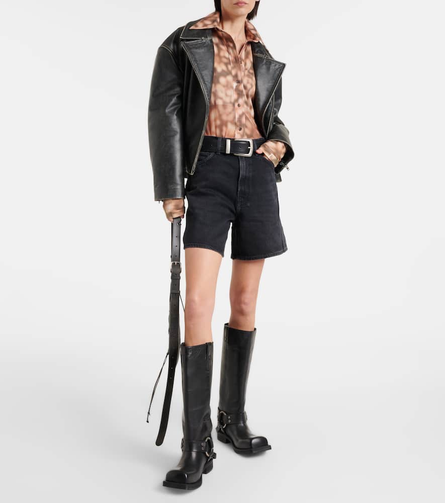 Agolde Stella Distressed Organic Denim Shorts In Black