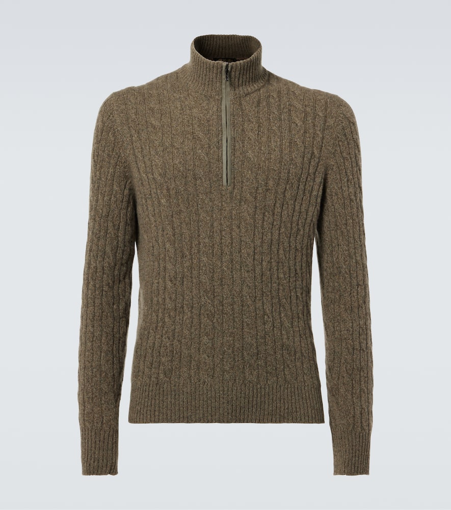Cable-knit cashmere half-zip sweater