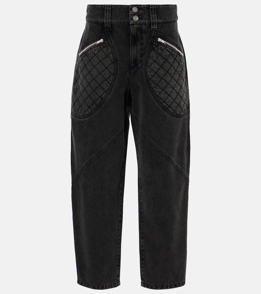 Isabel Marant Catarina Quilted High-rise Tapered Jeans In Black