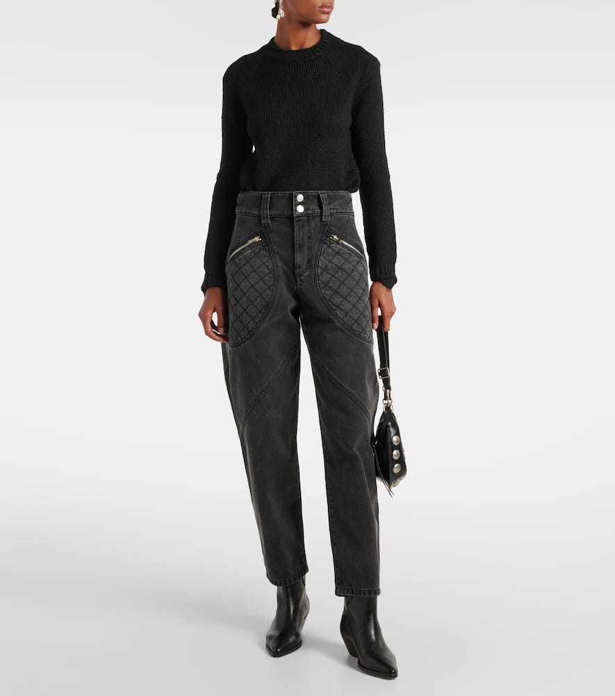 Isabel Marant Catarina Quilted High-rise Tapered Jeans In Black