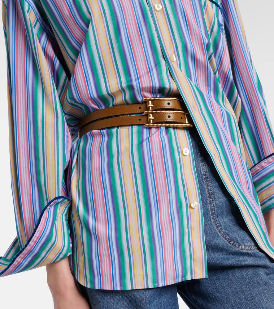 Etro Double Buckle Reversible Leather Belt In Noce