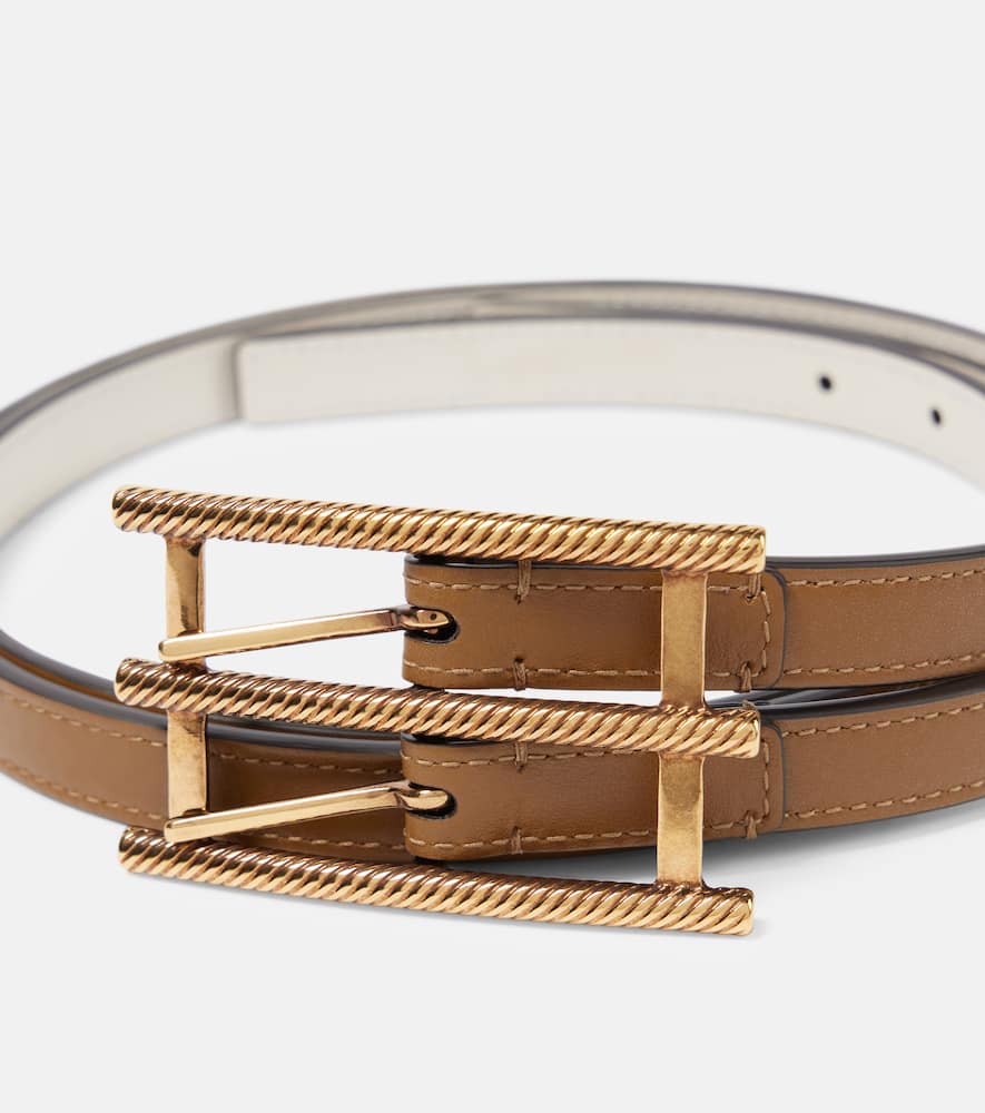 Etro Double Buckle Reversible Leather Belt In Noce