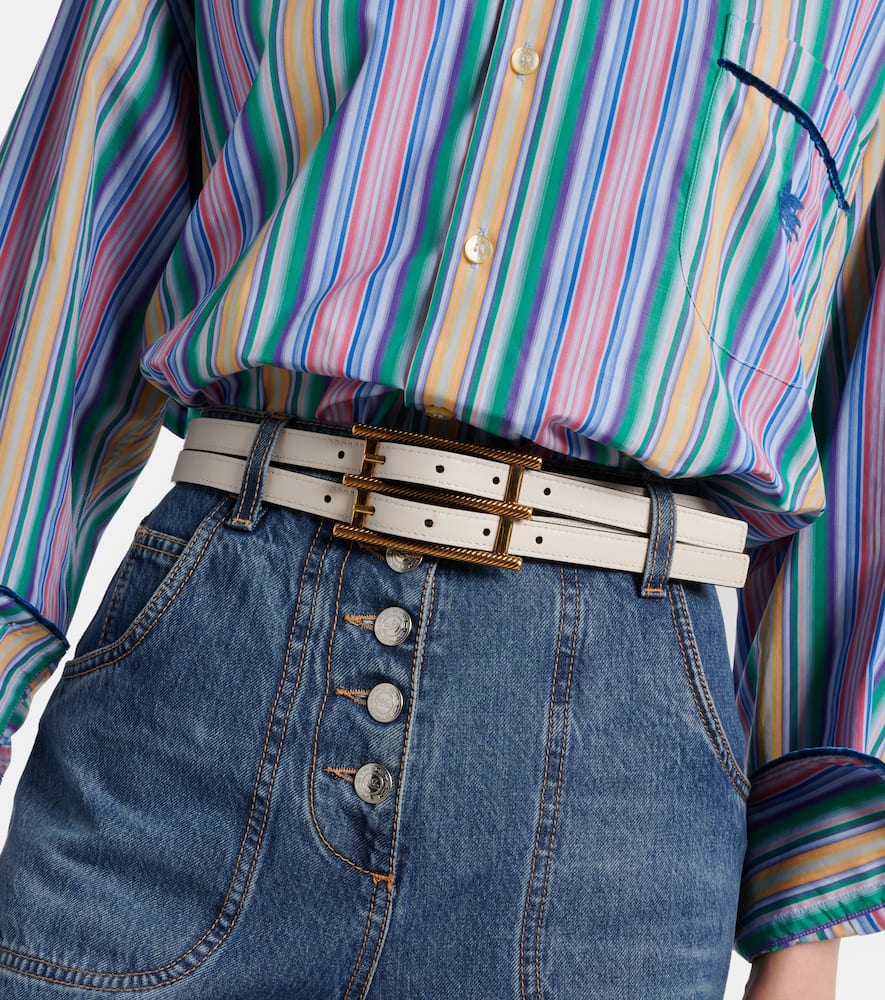 Etro Double Buckle Reversible Leather Belt In Noce