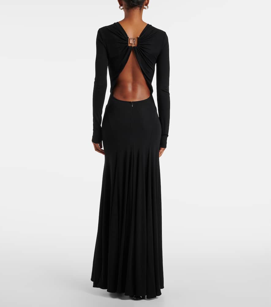 Christopher Esber Long Black Viscose Maxi Dress With Copper And Stone Decoration In Black