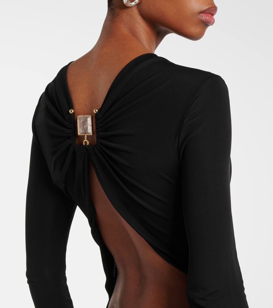 Christopher Esber Long Black Viscose Maxi Dress With Copper And Stone Decoration In Black