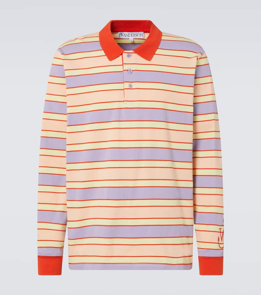 Jw Anderson Men Multicolor Polo Shirt With Logo Embroidery On The Sleeve And All-over Striped Motif  In Multicoloured