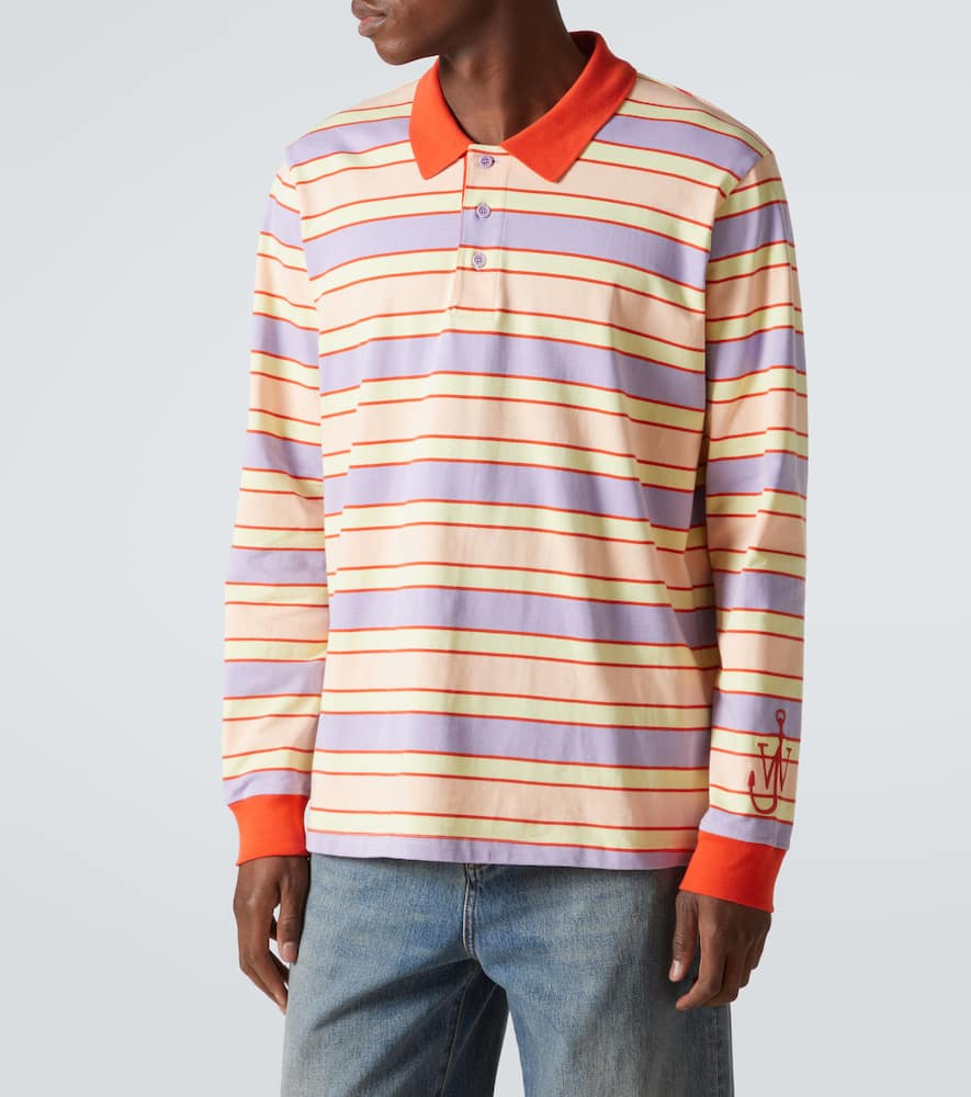 Jw Anderson Men Multicolor Polo Shirt With Logo Embroidery On The Sleeve And All-over Striped Motif  In Multicoloured