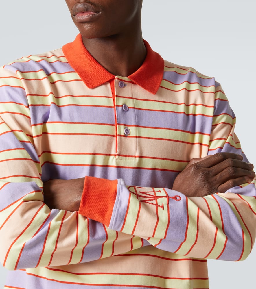Jw Anderson Men Multicolor Polo Shirt With Logo Embroidery On The Sleeve And All-over Striped Motif  In Multicoloured