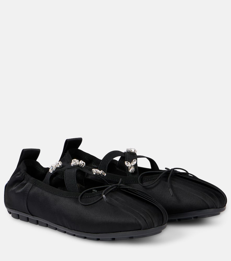 Embellished satin ballet flats