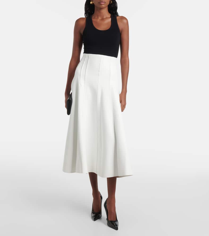 Norma Kamali Faux Leather Midi Skirt In White
