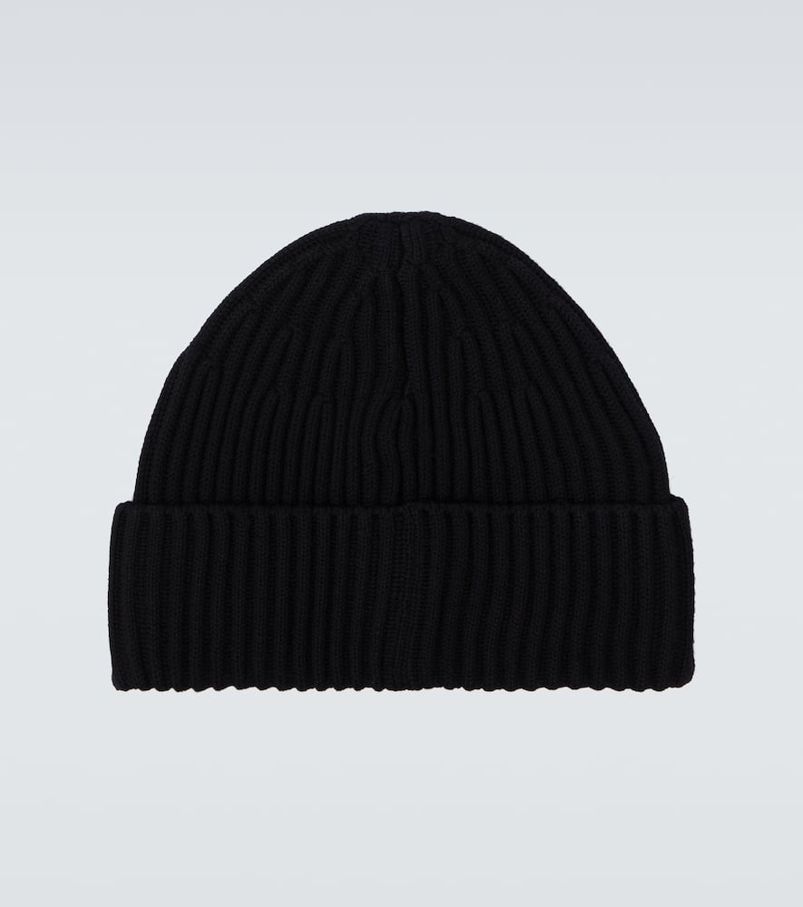 Stone Island Ribbed Knit Fisherman Beanie With Turn-up Cuff In Black
