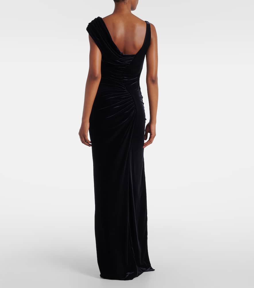 Versace Asymmetric Gathered Velvet Gown In Black