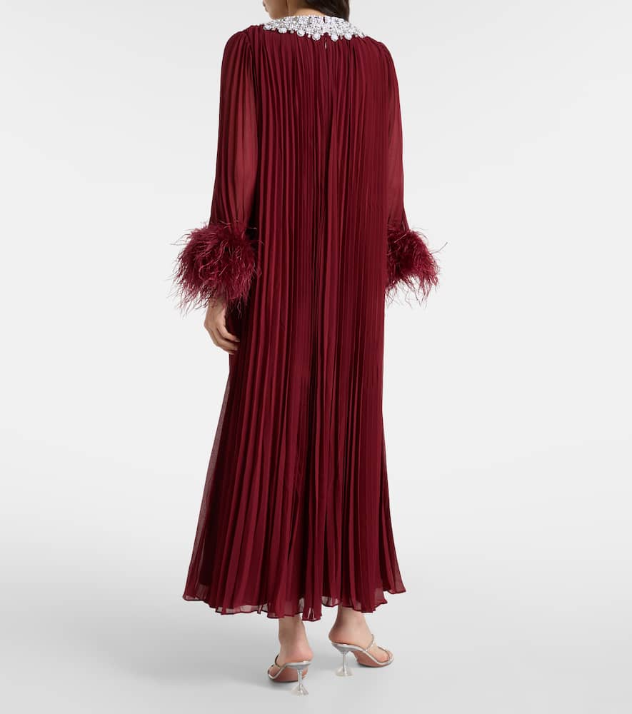 Self-portrait Embellished Feather-trimmed Chiffon Maxi Dress In Brown