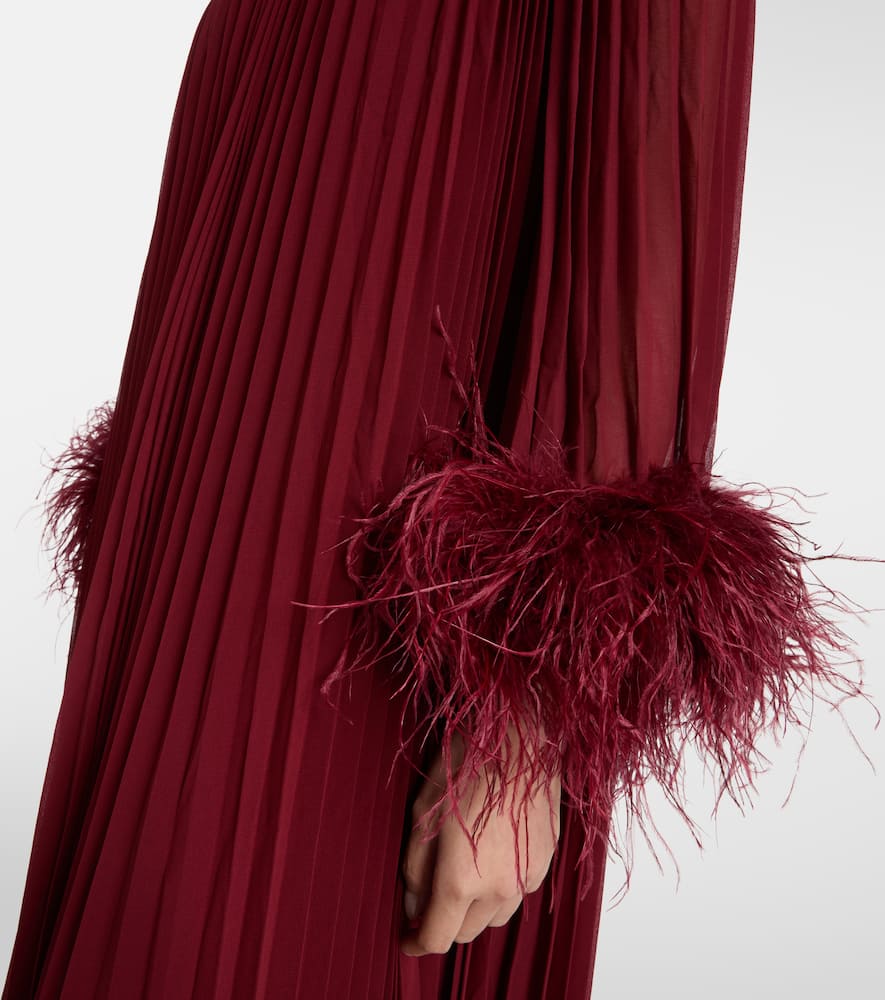Self-portrait Embellished Feather-trimmed Chiffon Maxi Dress In Brown