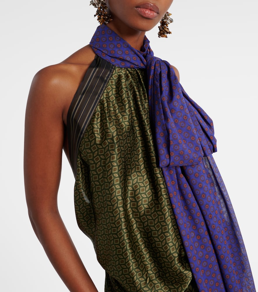 Dries Van Noten Printed Halterneck Open-back Silk Satin Gown In Green