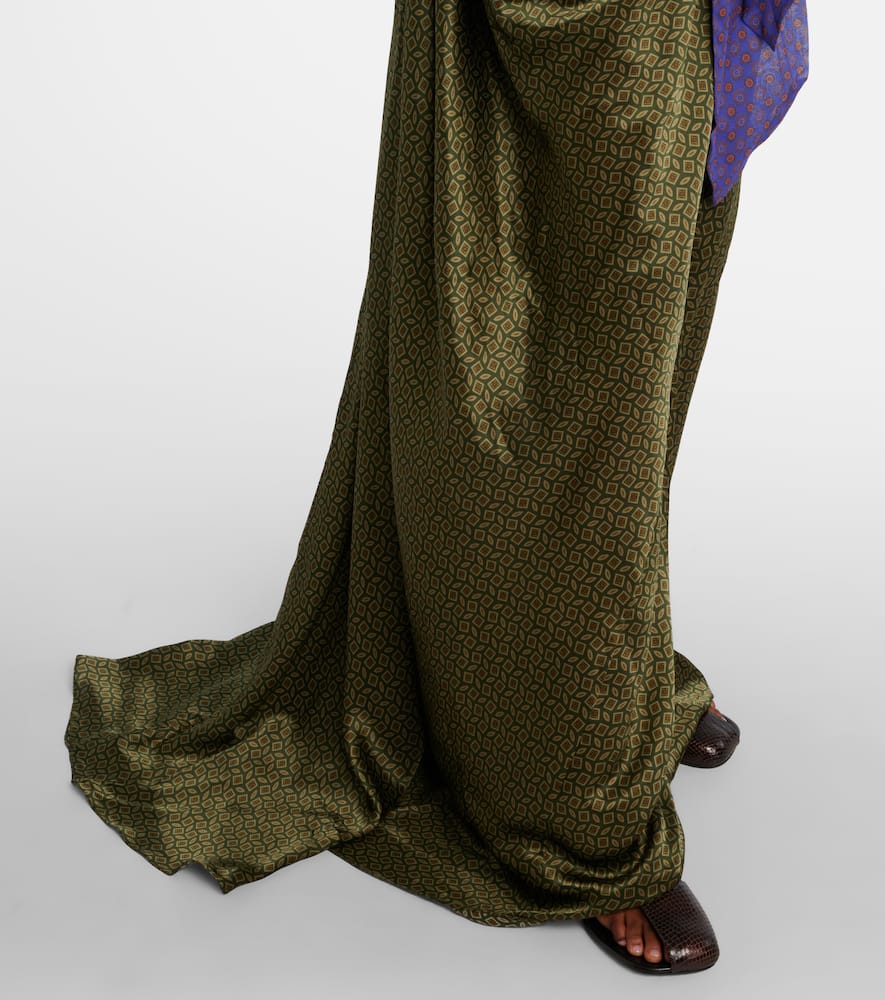 Dries Van Noten Printed Halterneck Open-back Silk Satin Gown In Green