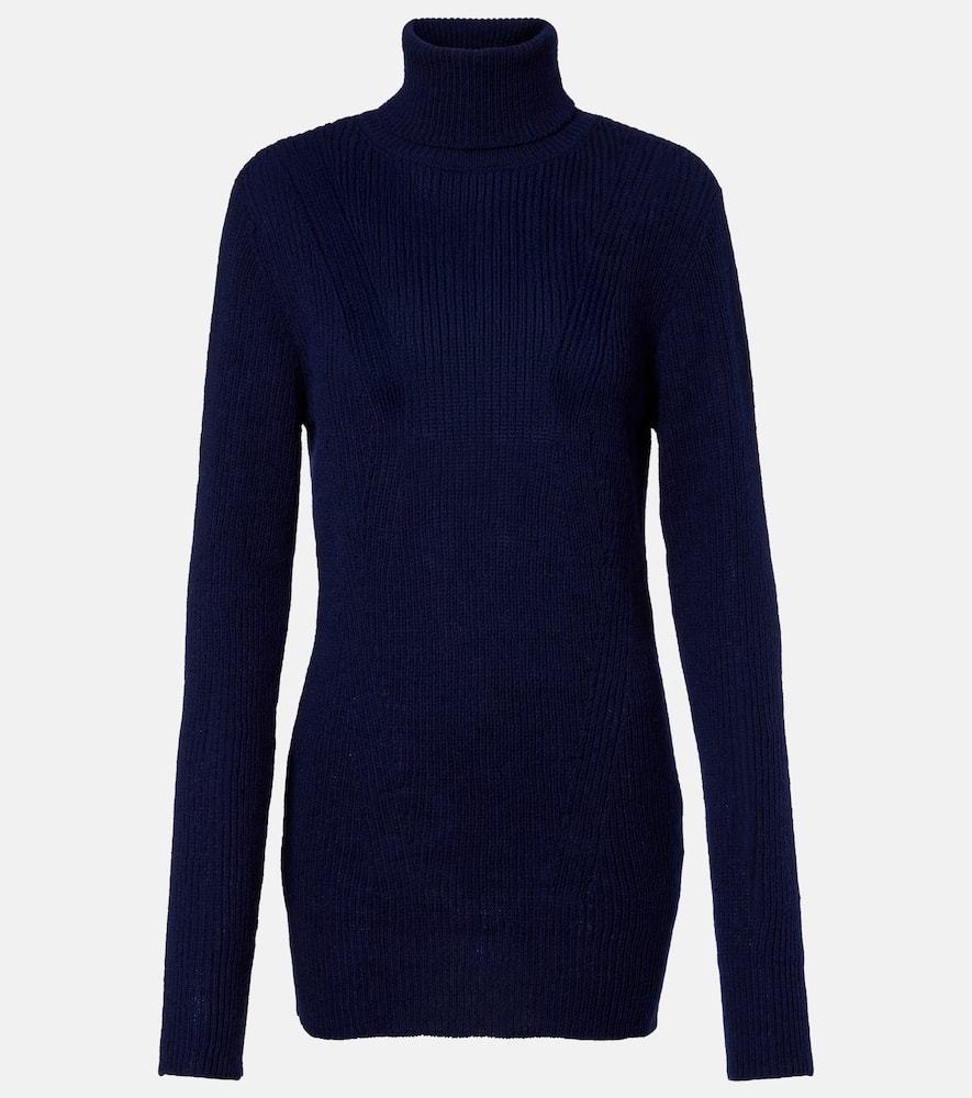 Dries Van Noten Ribbed-knit Wool Turtleneck Sweater In Blue