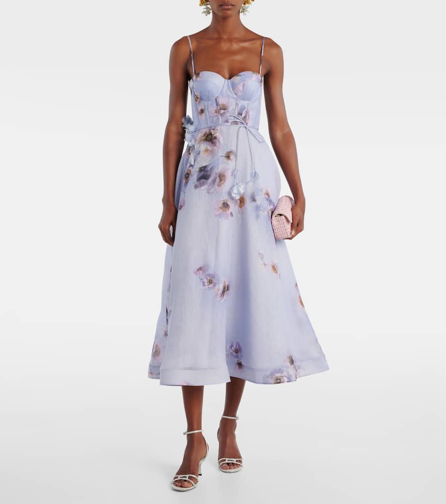 Zimmermann Womens Lilac Poppy Hypnotic Bodice Linen And Silk Midi Dress In Purple