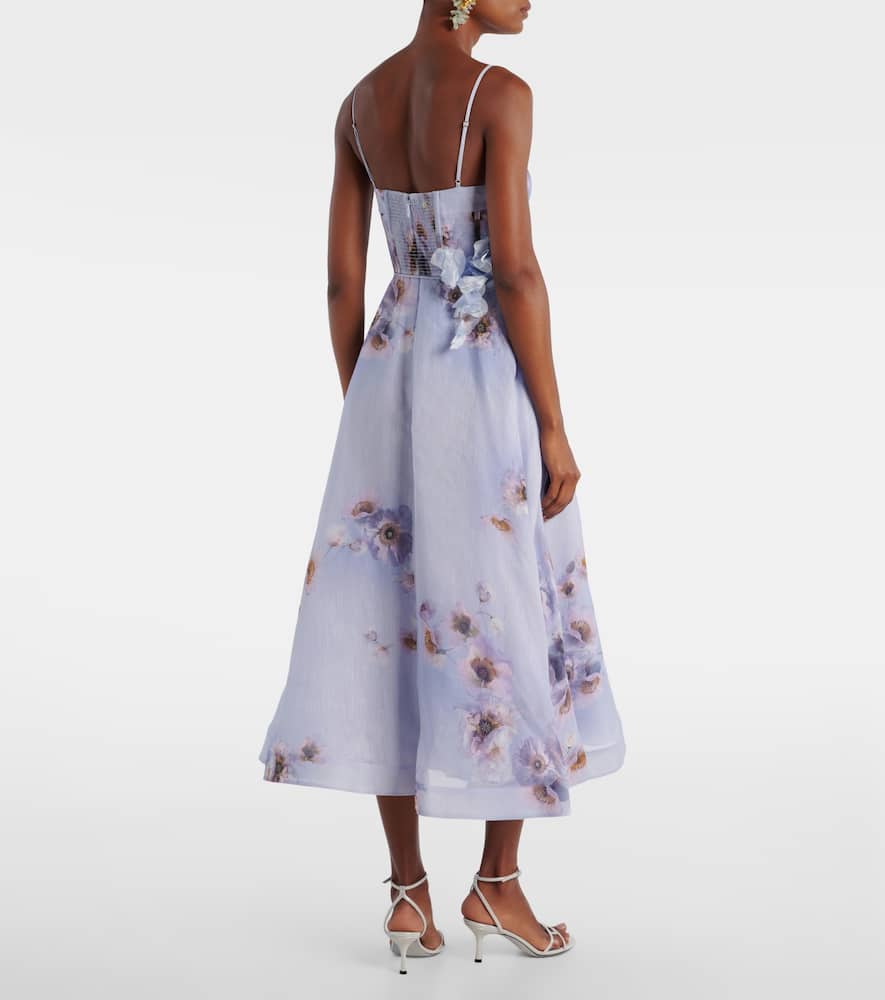 Zimmermann Womens Lilac Poppy Hypnotic Bodice Linen And Silk Midi Dress In Purple