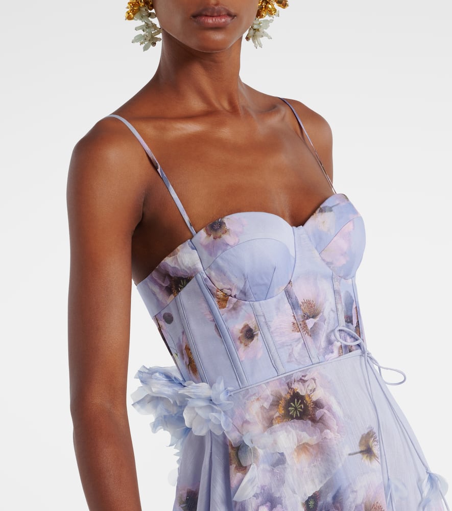 Zimmermann Womens Lilac Poppy Hypnotic Bodice Linen And Silk Midi Dress In Purple