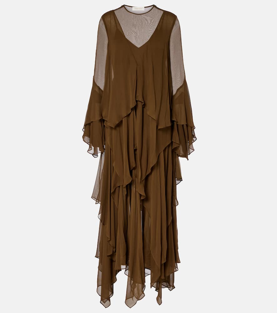 Zimmermann Womens Moss Memento Cascading Silk Maxi Dress In Green