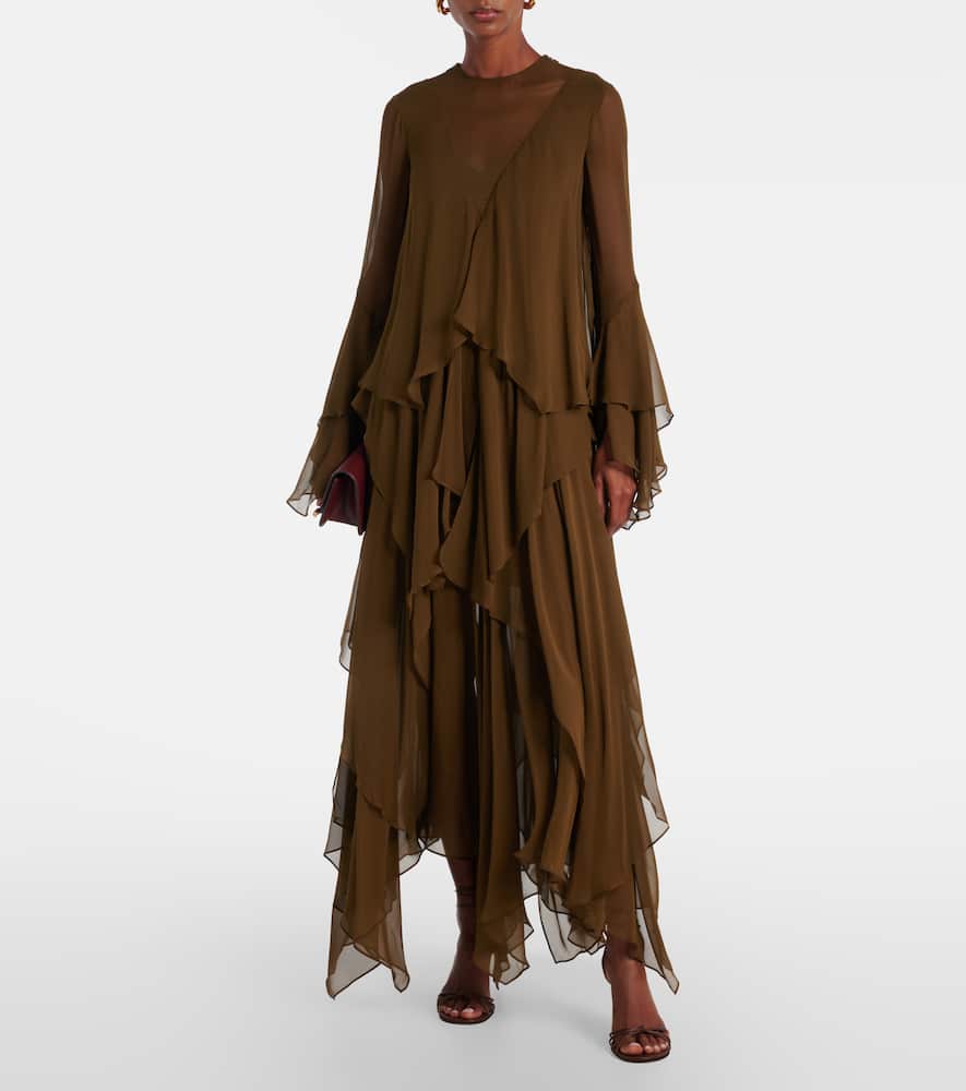 Zimmermann Womens Moss Memento Cascading Silk Maxi Dress In Green