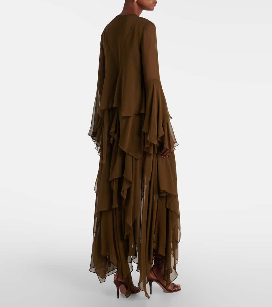 Zimmermann Womens Moss Memento Cascading Silk Maxi Dress In Green